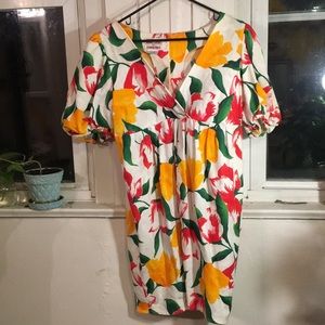 Vntg Floral 80s 90s Puff Sleeve Dress
